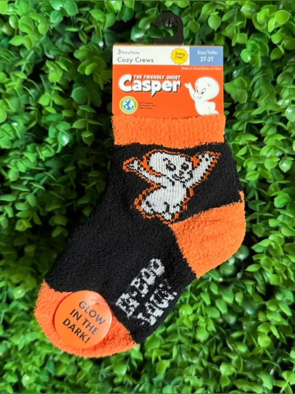 Casper The Friendly Ghost Black and Orange Cozy 3 pack Socks size 2T/3T-NWT